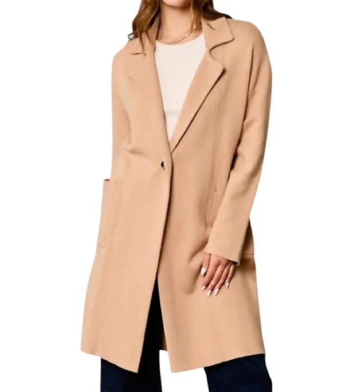 Wide Collar Coat In Latte