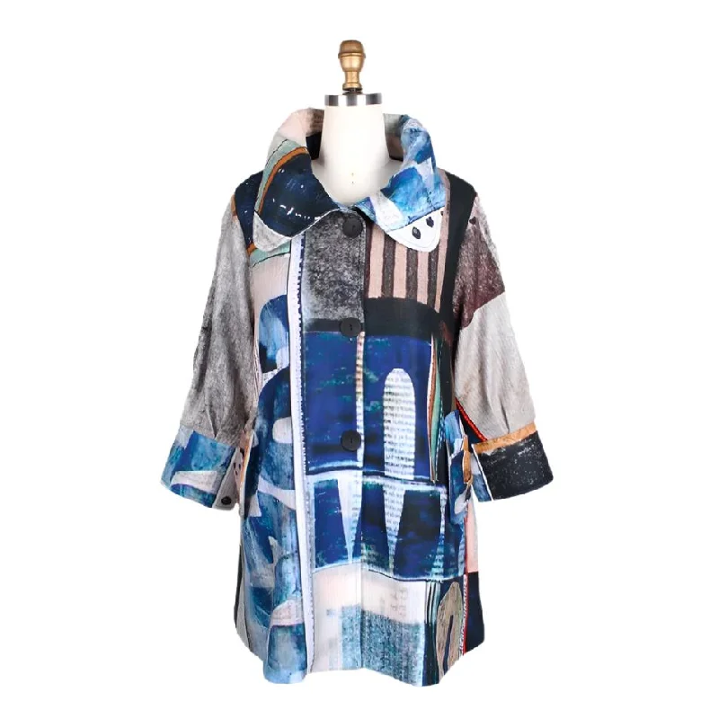 Damee Abstract-Print Ribbed Flannel Jacket in Blue/Multi - 4763-MLT