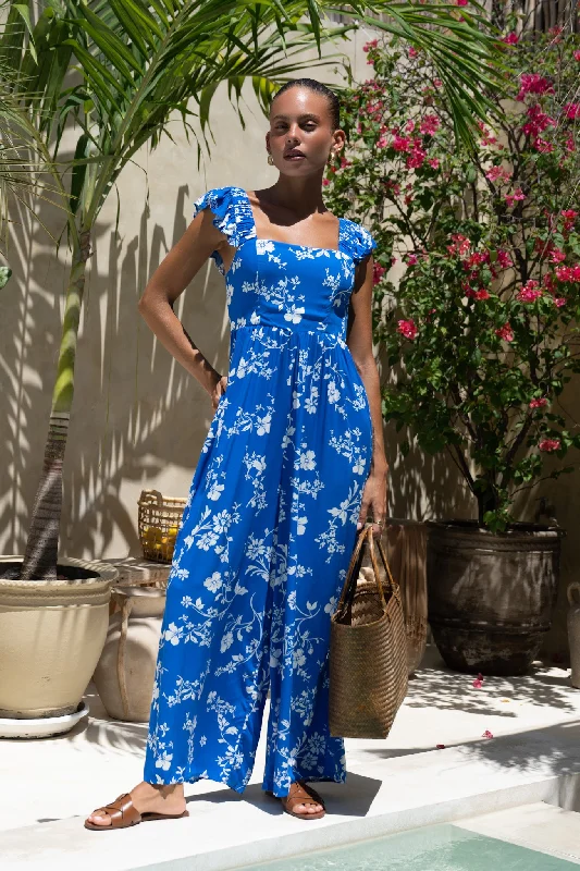 Lunaria Blue Floral Ruffle Jumpsuit