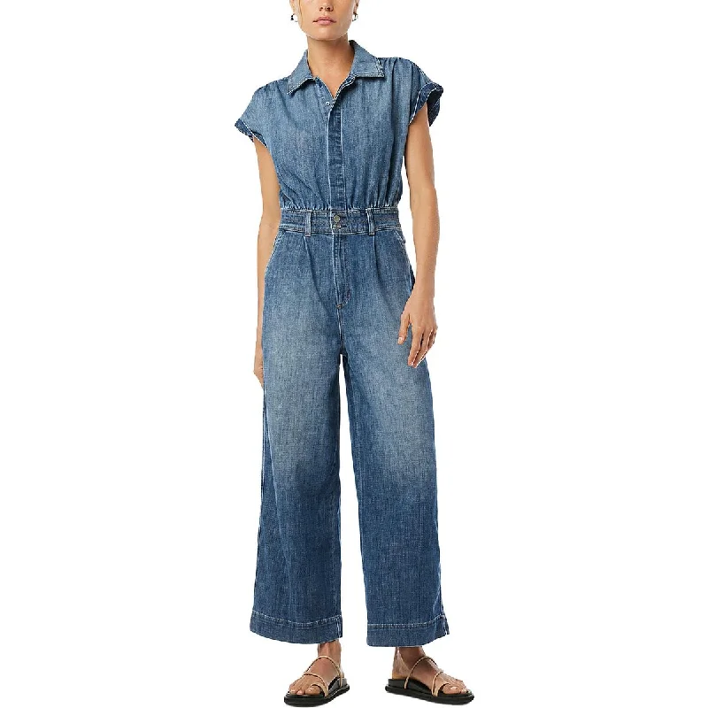 Womens Short Sleeve Button & Zip Front Closure Jumpsuit