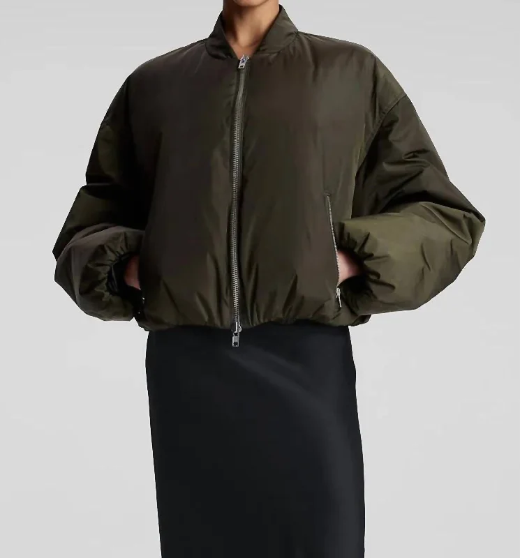 Zane Nylon Bomber Jacket In Deep Olive