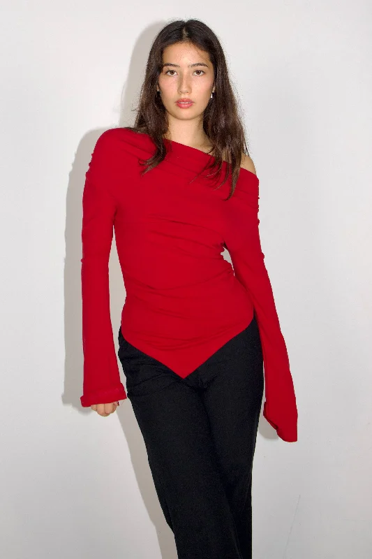 Asymmetrical off shoulder long sleeve top