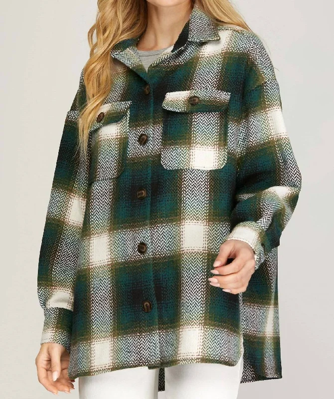 Flannel Plaid Jacket In Green