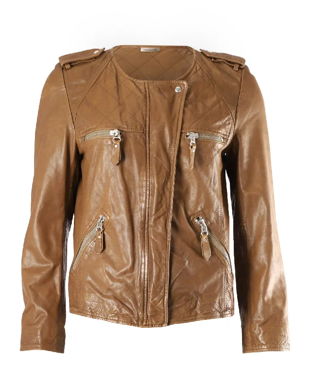 Isabel Marant Etoile Kady Motor Jacket in Brown Leather