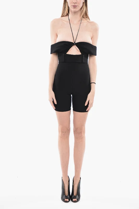 Saint Laurent Short Jumpsuit With Cutout And Rhinestones Detail