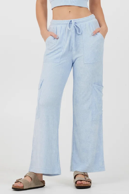 Powder Blue Cord Terry Cargo Pants