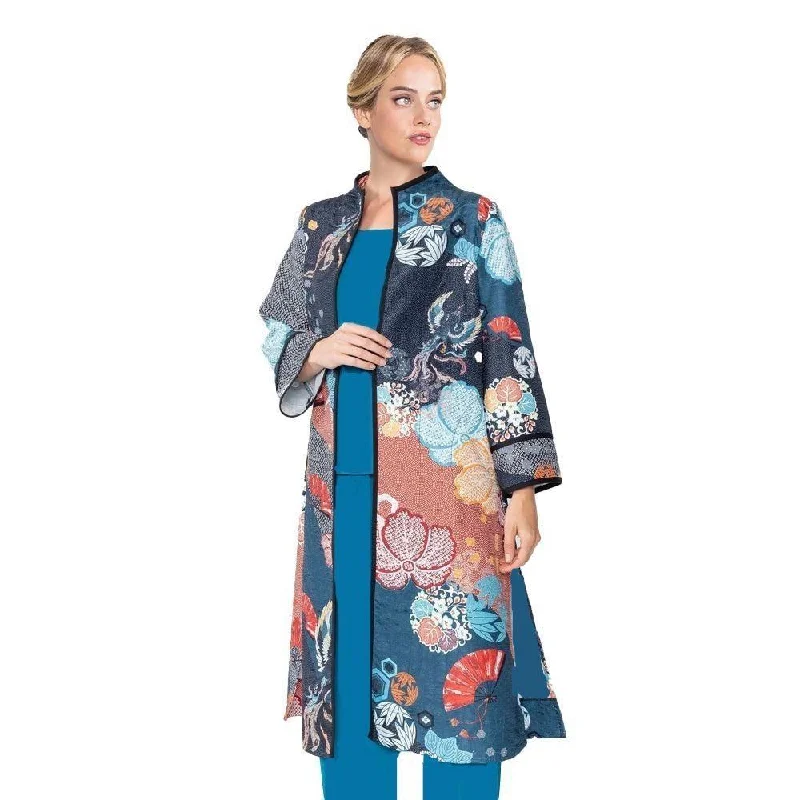 IC Collection Asian Inspired Long Open Front Jacket - 5840J - Size M Only!