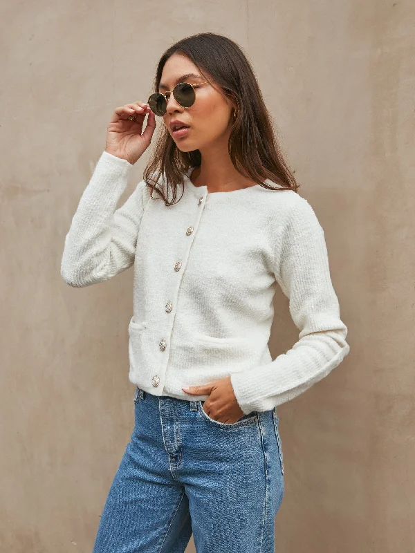 Monroe Button Knit Sweater in Ivory