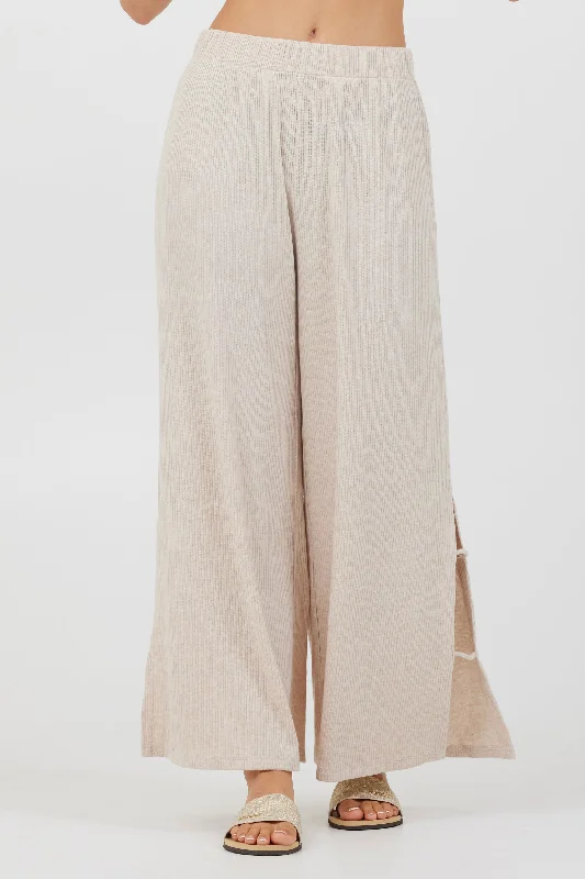 Heather Oatmeal Drapey Knit Cut Out Pants