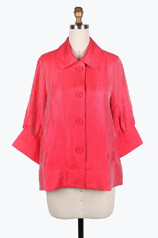 Damee Solid Wide Ball Collar Jacket in Coral Red - 4741-CRD