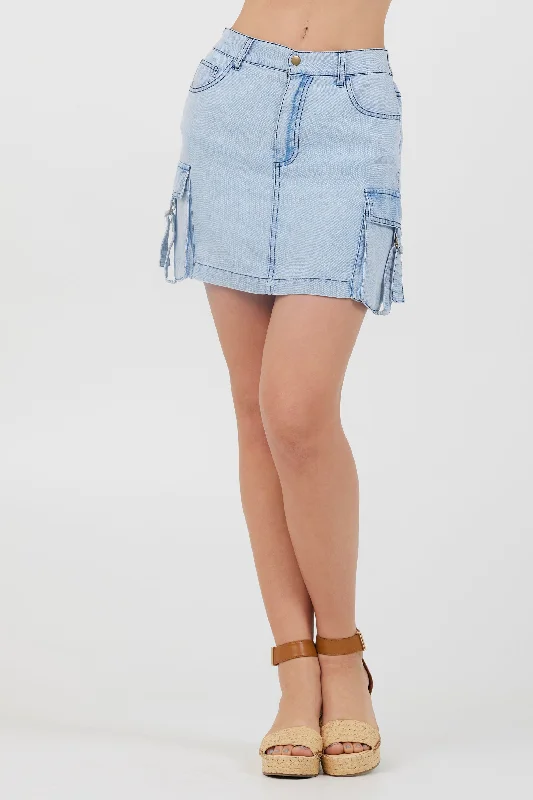 Washed Denim Tencel Cargo Pocket Skirt