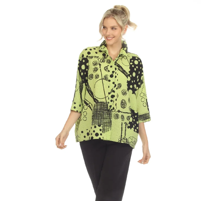 Moonlight Polka-Dot Swirl Blouse in Lime  - 3821-LM