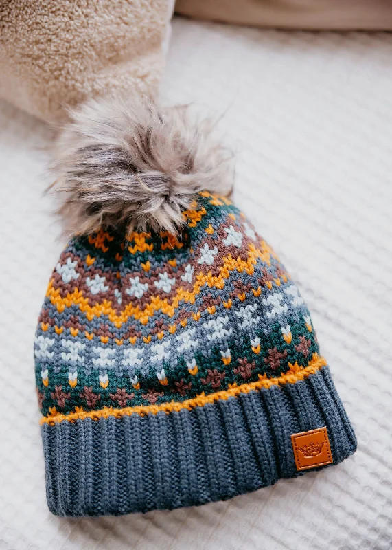 Frosted Patterned Pom Beanie