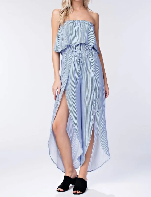 All Aboard Striped Jumpsuit In Blue