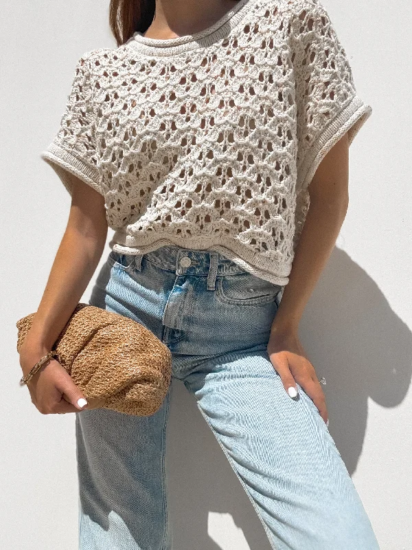 Macaroon Knit Crochet Top - Final Sale