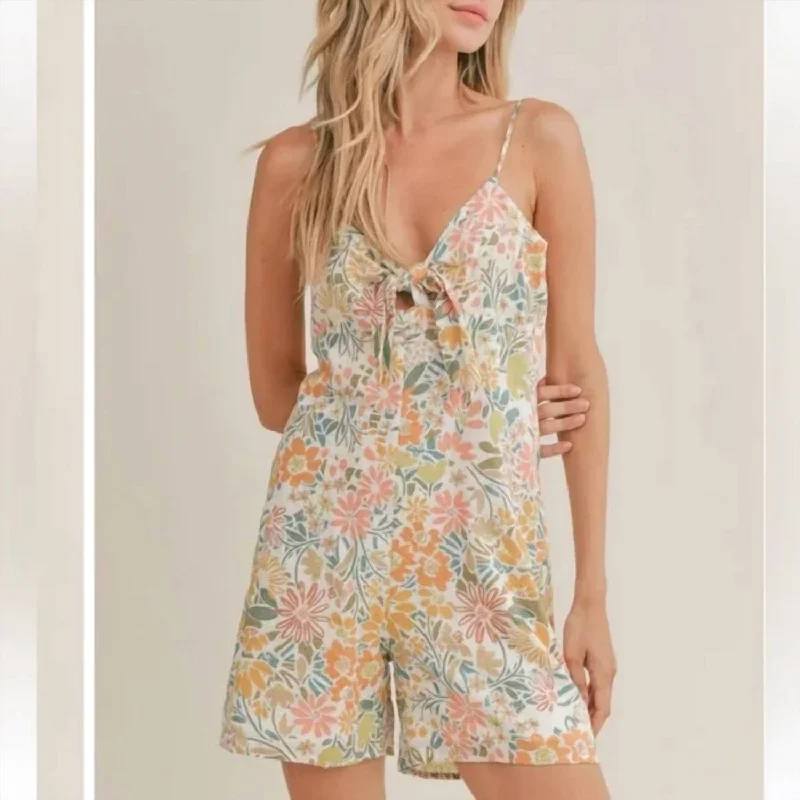 Dream On Tie Front Romper In Multi