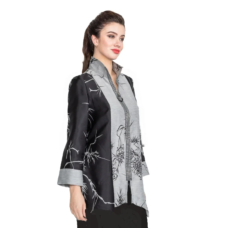 IC Collection Two-Tone Bamboo Jacket in Silver/Black - 4177J - Size S Only!