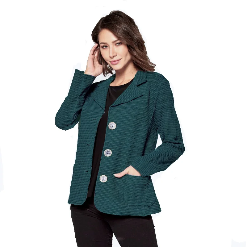 Focus Button Front Waffle Knit Jacket in Dark Green - SW203-TL - Size L Only!