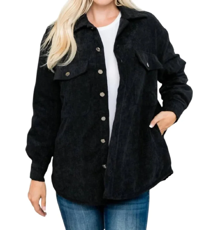 Talissa Oversized Padded Corduroy Jacket In Black