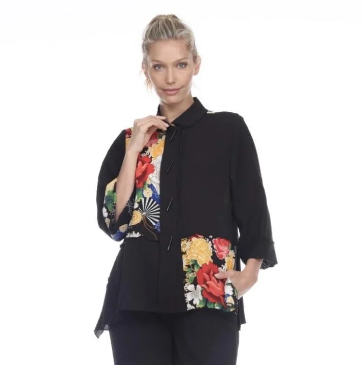 Moonlight by Y&S Mandarin-Collar Floral Jacket- 3098-BLK - Size S & M Only