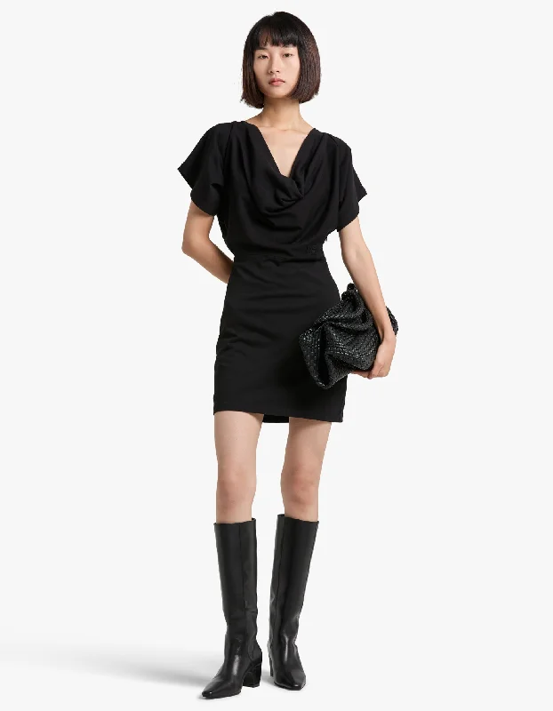 Cowl Dress With Back Tie - Black