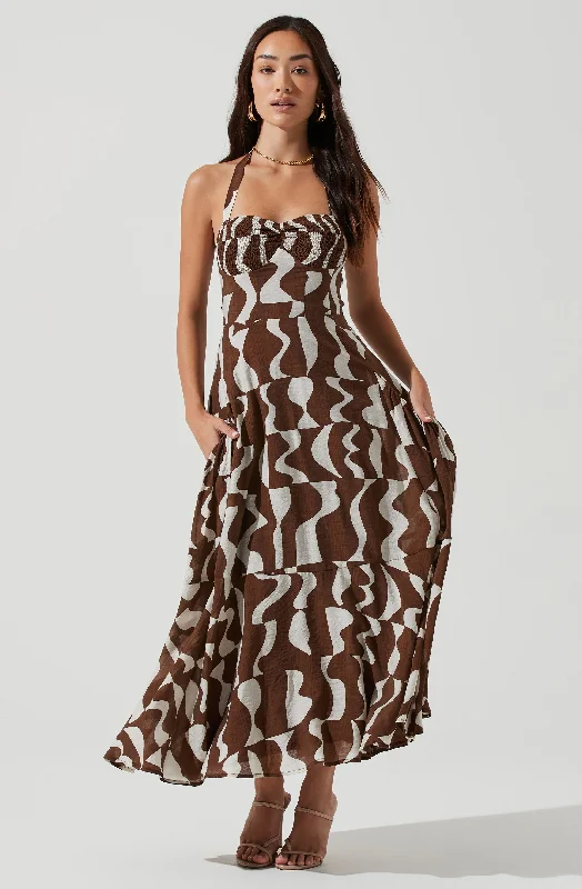 Mariella Abstract Print Halter Midi Dress