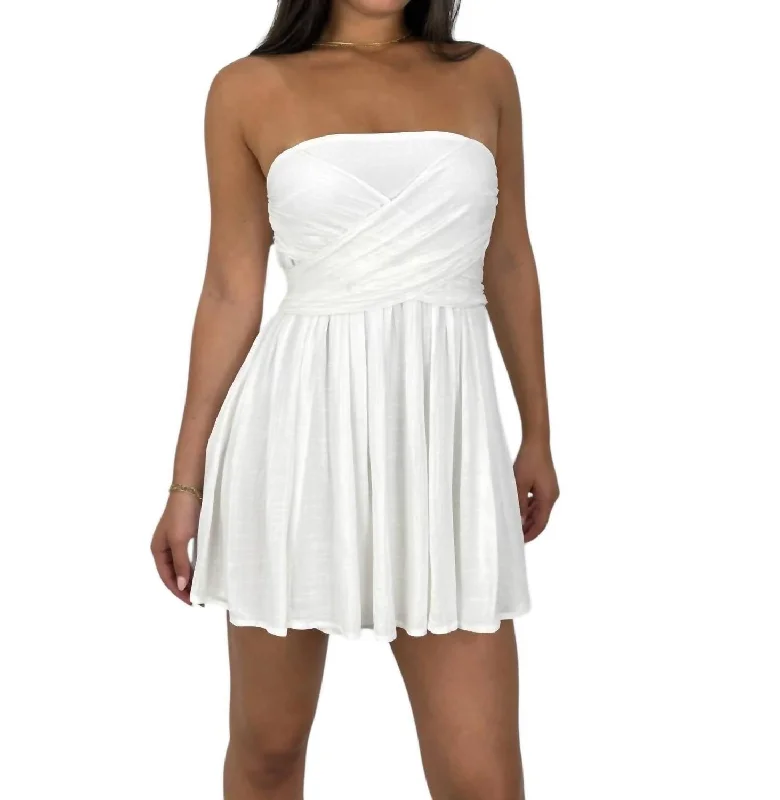 Adjustable Strap Babydoll Mini Dress In Ivory