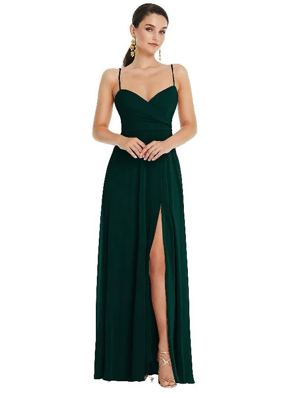 Adjustable Strap Wrap Bodice Maxi Dress with Front Slit