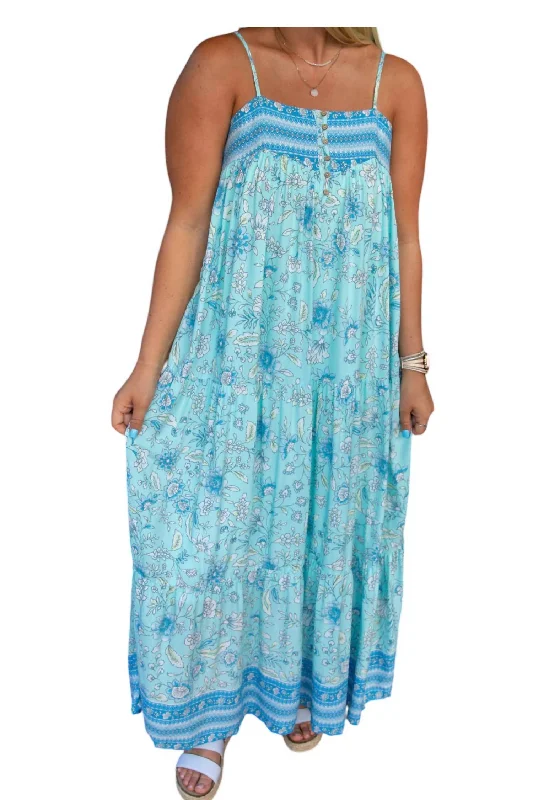 Blooming Perfection Maxi Dress In Aqua Blue