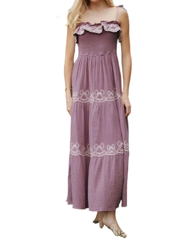 Bow Maxi Dress In Dusty Purple