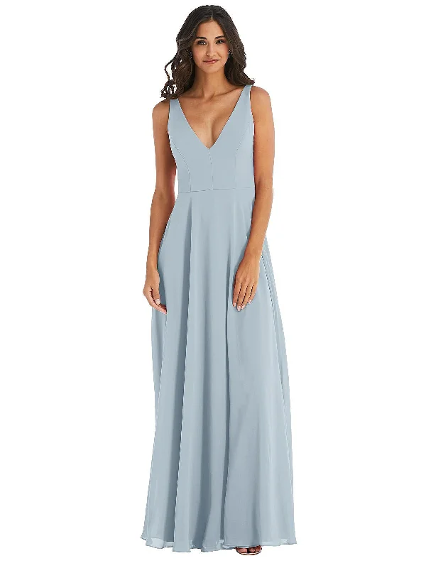 Deep V-Neck Chiffon Maxi Dress