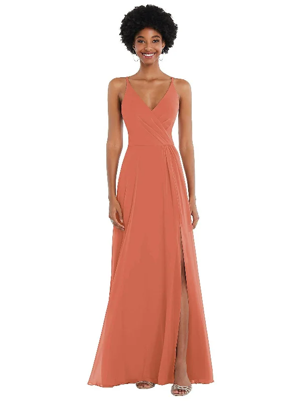 Faux Wrap Criss Cross Back Maxi Dress with Adjustable Straps