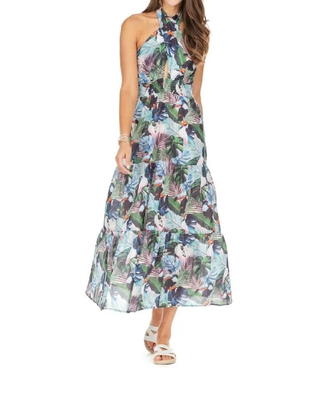 Halter Maxi Dress In Toucan Jungle