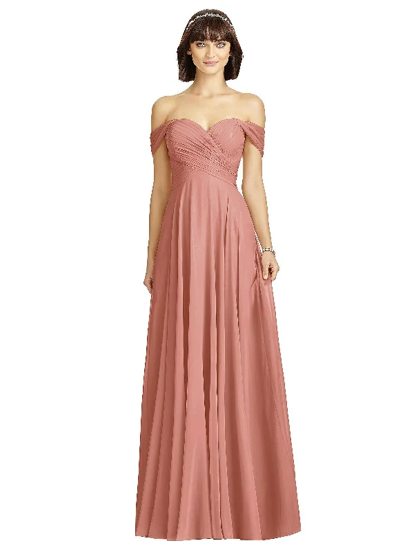 Off-the-Shoulder Draped Chiffon Maxi Dress