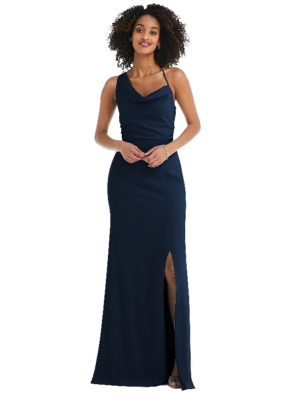 One-Shoulder Draped Cowl-Neck Maxi Dress