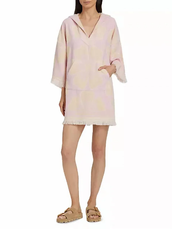 Pop Hooded Towel Mini Dress In Pink/cream