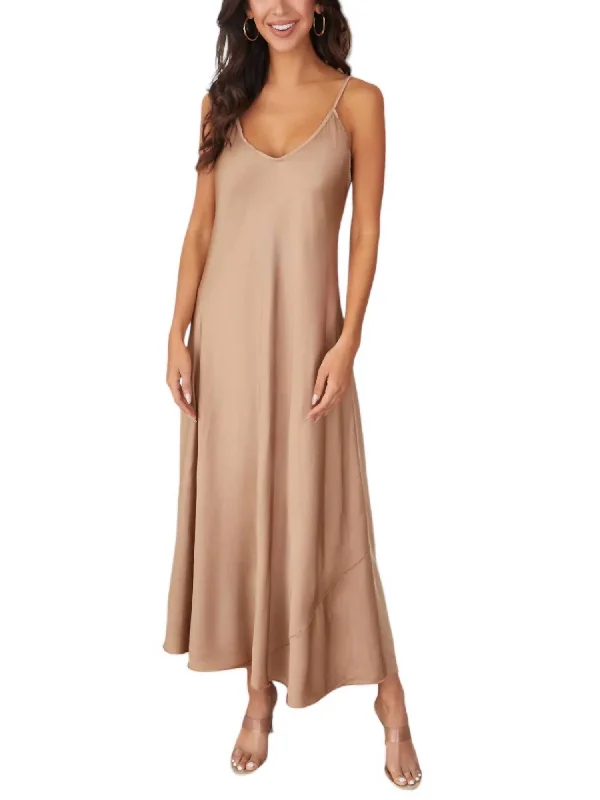 Silky Slip Maxi Dress In Beige