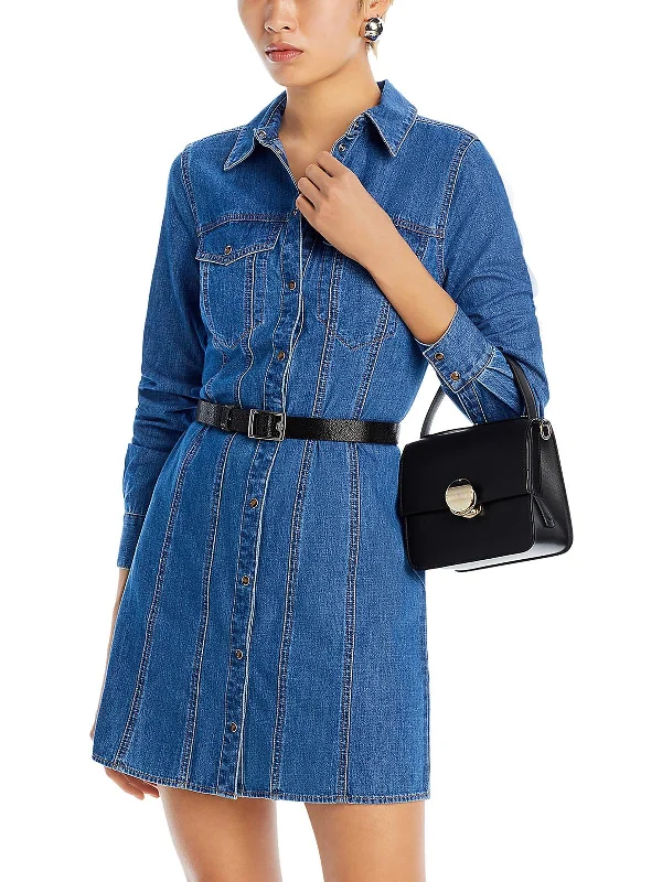 Tami Womens Collar Mini Shirtdress