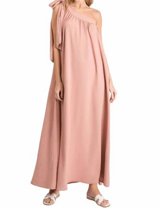 Tie One Shoulder Maxi Dress In Mauve