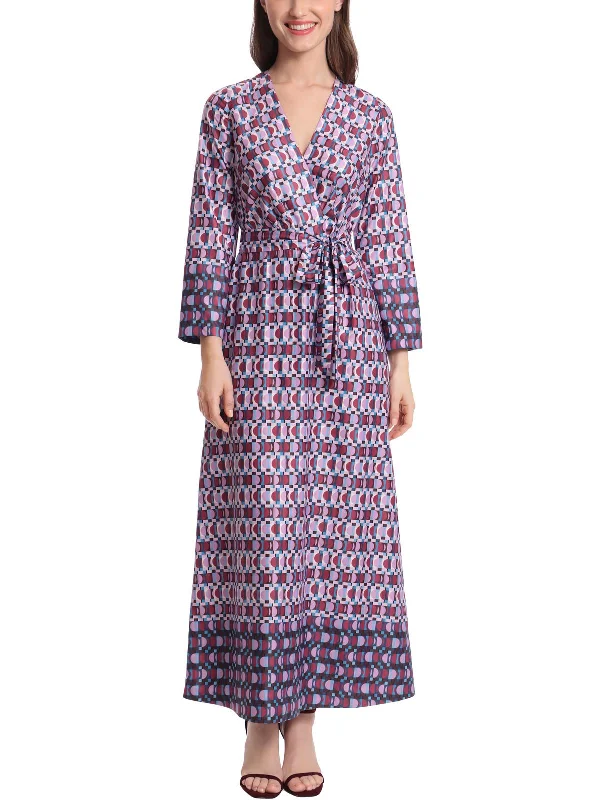 Womens Faux Wrap Printed Maxi Dress