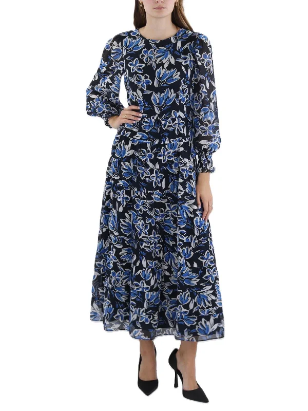 Womens Floral Print Ruffled Maxi Dress