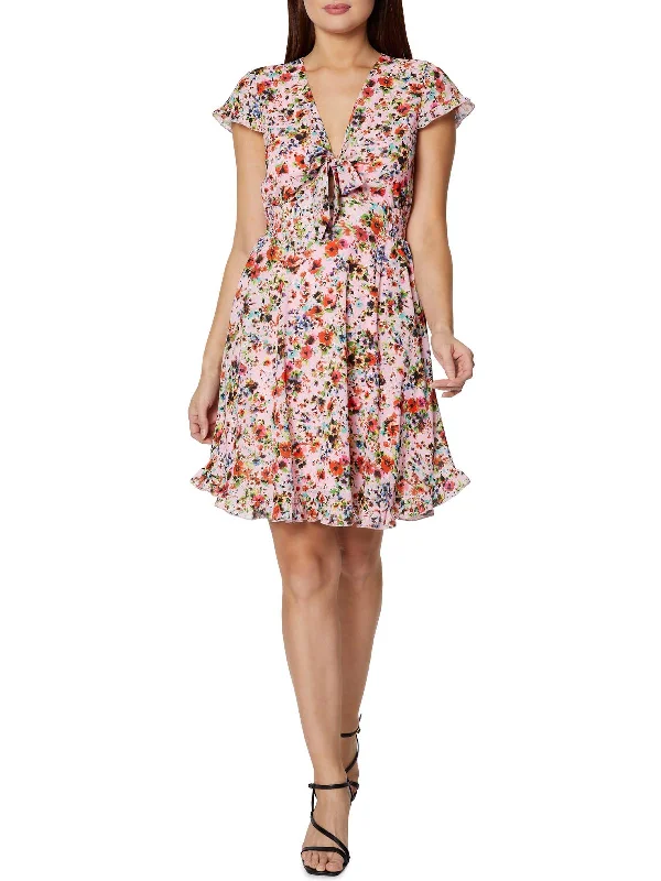 Womens Floral Ruffle Mini Dress