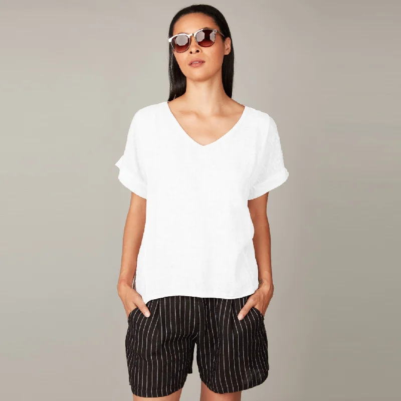 Essential Summertime Linen + Woven Top (White)