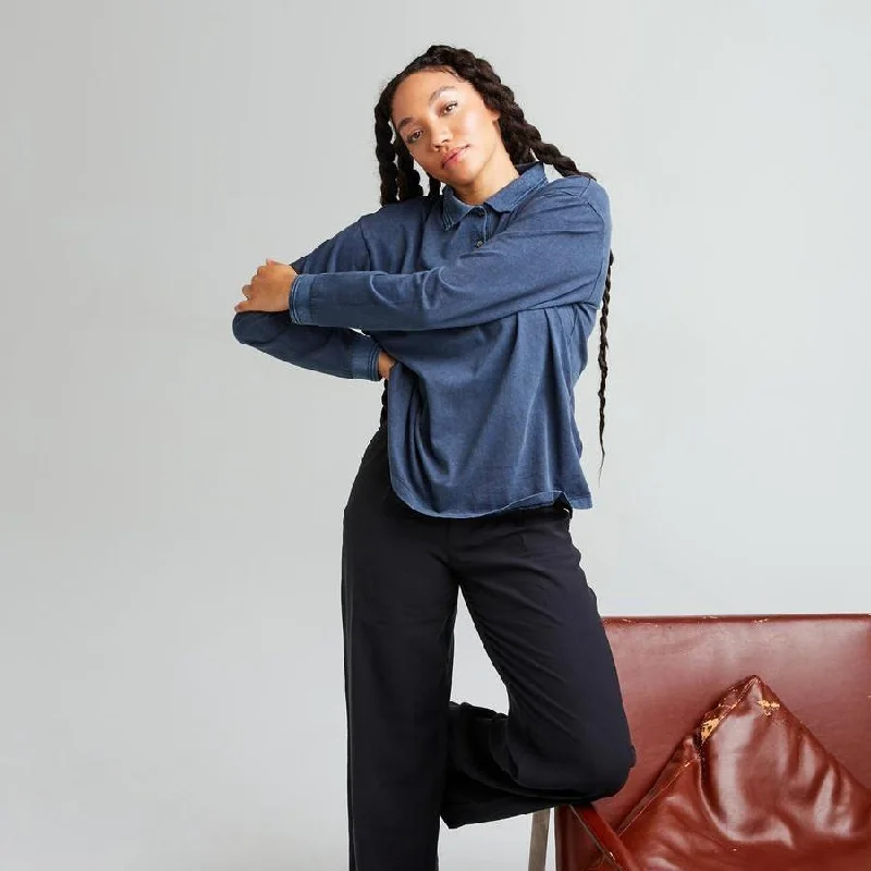 Long Sleeve Relaxed Polo (Blue Nights)