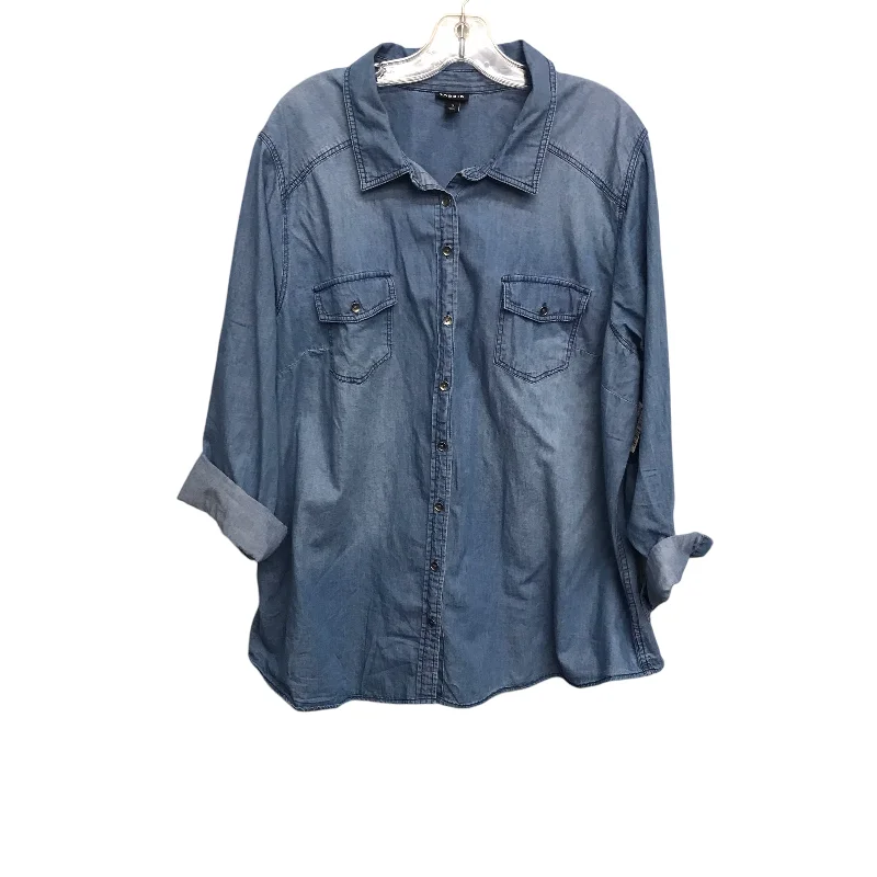 Top 3/4 Sleeve By Torrid In Blue Denim, Size:3X