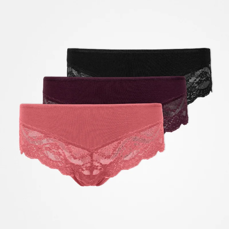 Hipster Panties mit Spitze | Mix (Mauve/Weinrot/Schwarz)