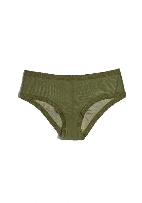 Women's Mesh Lace Trim Hipster Panty In Moss