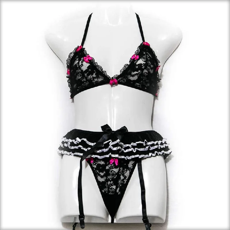 Black Fancy Net Lingerie Set