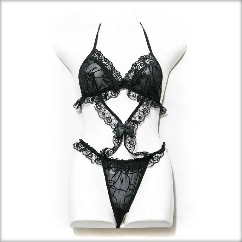 Designer Lace Lingerie Set - Black