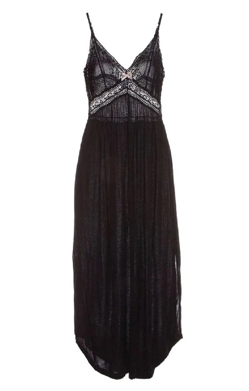 Eberjey Colette Madame Long Gown - Black & Navy